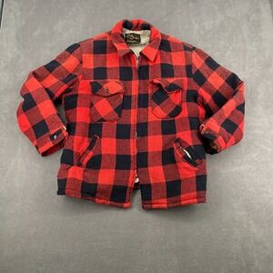 VTG Cal Craft Jacket Sz XL Red Black Buffalo Plaid Flannel Sherpa Lined Full Zip
